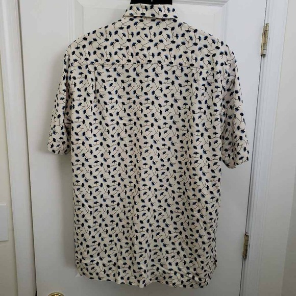 Vintage Silk Mens Button Front Shirt Multicolor Beige Floral Short Sleeves M - Picture 4 of 8